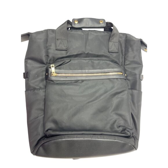 Black Nylon Convertible Backpack Tote With Gold Zippers & Multiple Pockets 72a - Picture 1 of 9